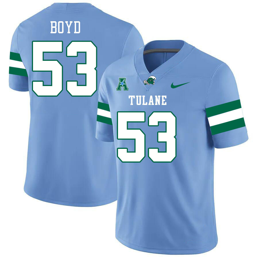Tulane Green Wave #53 Isaiah Boyd College Football Jerseys Stitched Sale-Blue